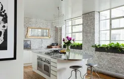 Light stone in the kitchen interior photo