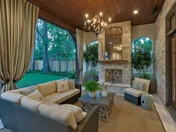 Living room with veranda interior photo