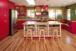 Kitchen with red floor photo