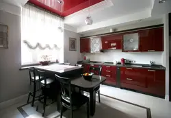 Kitchen with red floor photo