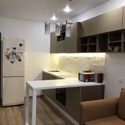 Kitchen design 15 m with a bar counter