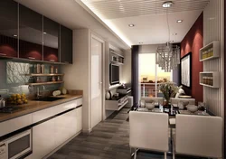 Design Of Kitchen Living Room With Balcony 18 Sq.M.
