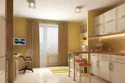 Design of kitchen living room with balcony 18 sq.m.