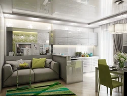 Design of kitchen living room with balcony 18 sq.m.