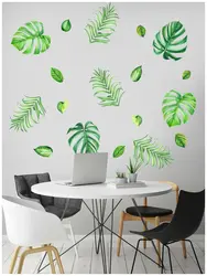 Photo wallpaper leaves in the kitchen interior