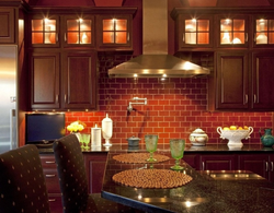 Photo Of Kitchen Interior With Red Brick