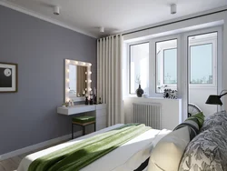 Угловая спальня с балконом и окном дизайн
