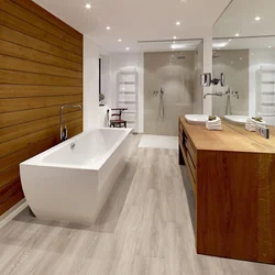 Bathroom design wood and white photo