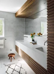 Bathroom design wood and white photo