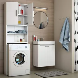 Cabinet for washing machine in bathroom photo