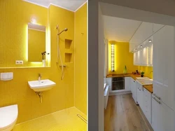 Серо желтый интерьер ванной
