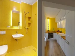 Gray yellow bathroom interior