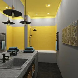 Gray yellow bathroom interior