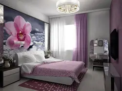 Сиренево розовый интерьер спальни
