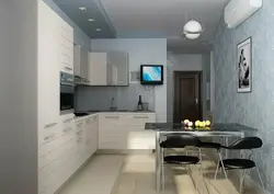 Kitchen design 9 sq m corner with TV