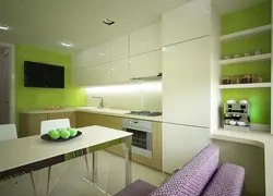 Kitchen design 9 sq m corner with TV