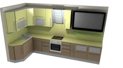 Kitchen design 9 sq m corner with TV