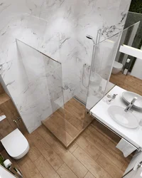 Дизайн ванной с душевой под мрамор
