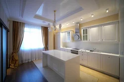 Дизайн кухни 12 кв м фото с натяжными потолками