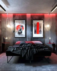 Bedroom design in black and red