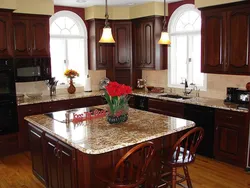 Kitchen interior in mahogany color