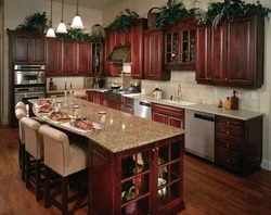 Kitchen interior in mahogany color