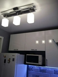 Suspended ceiling in a small kitchen photo in Khrushchev