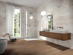 White And Wood Tiles In The Bathroom Photo