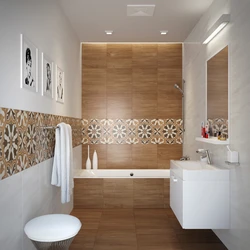 White And Wood Tiles In The Bathroom Photo