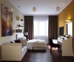 Bedroom and living room in one room 13 sq m design