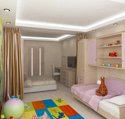 Children's room and bedroom in one 16 sq m design