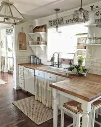 Гостиная с кухней дизайн в доме в деревенском стиле