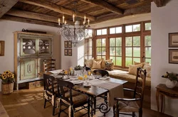 Living Room With Kitchen Design In A Rustic House
