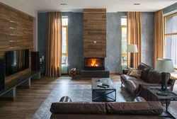 Living Room Interior With Fireplace And 2 Windows