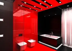 Қызыл Және Қара Түстердегі Ванна Бөлмесінің Дизайны