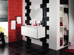 Bathroom design in red and black colors