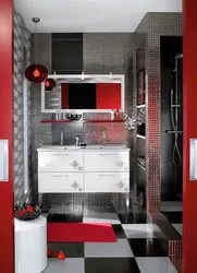 Bathroom design in red and black colors