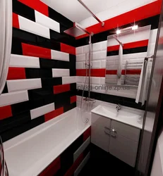 Bathroom design in red and black colors