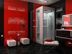 Қызыл және қара түстердегі ванна бөлмесінің дизайны