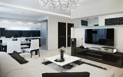 Black kitchen living room photo