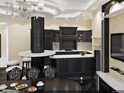 Черная кухня гостиная фото