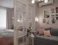 Bedroom partition in a one-room apartment photo