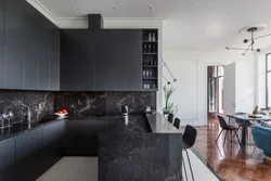 Interior Kitchen Living Room In Dark Color