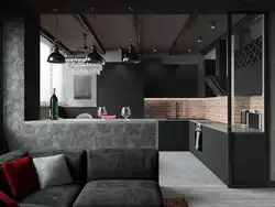 Interior kitchen living room in dark color