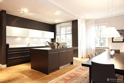 Interior kitchen living room in dark color