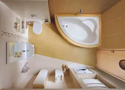 Дызайн кутняй ваннай пакоі з туалетам і пральнай машынай сумешчанай
