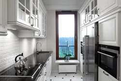 Long Kitchen Design With 2 Windows