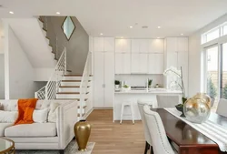 Living Room Kitchen Design With Stairs To 2Nd Floor