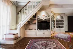 Living room kitchen design with stairs to 2nd floor