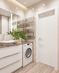 Bathroom Design With Bathtub And Washing Machine And Sink